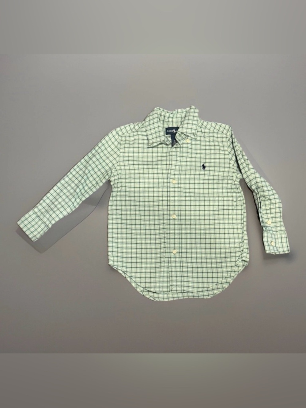 Polo Ralph Lauren Boys 3T Plaid Button Down Shirt Navy Green Vintage